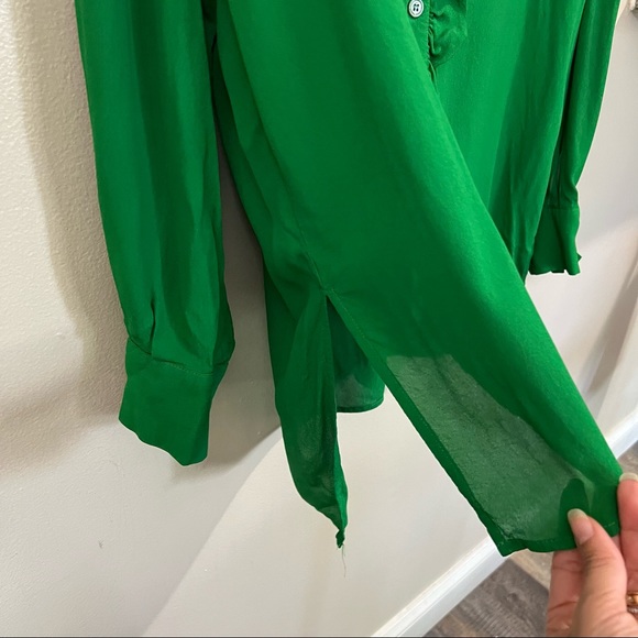 Zara ruffle trim button down oversized shirt green - Picture 11 of 12